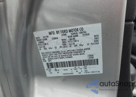 2009 Mercury Mariner из США, поврежденный, VIN 4M2CU91729KJ15969